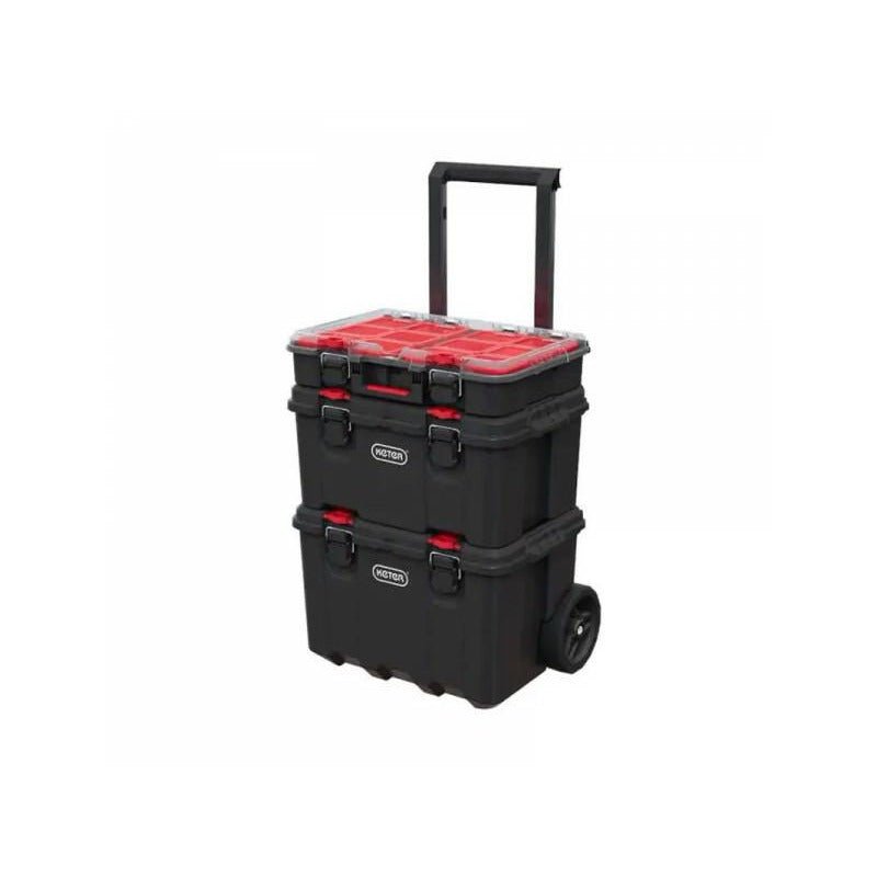 Keter Stack'N'Roll - Juego de 3 cajas 150 L, negro/rojo - Ferrotecnia
