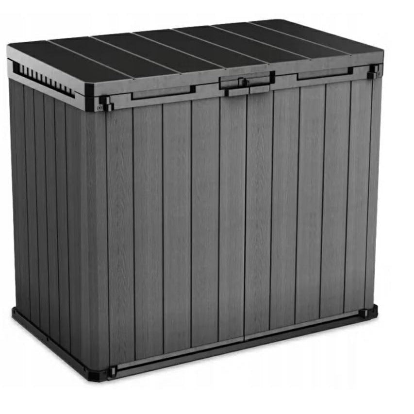 Keter Store-It-Out Darwin - Armario de almacenamiento (1150 L, resistente a la intemperie, aspecto de madera, caja de jardín con cierre, para 2 toneladas de 240 L, 141 x 82 x 118 cm), color gris - Ferrotecnia