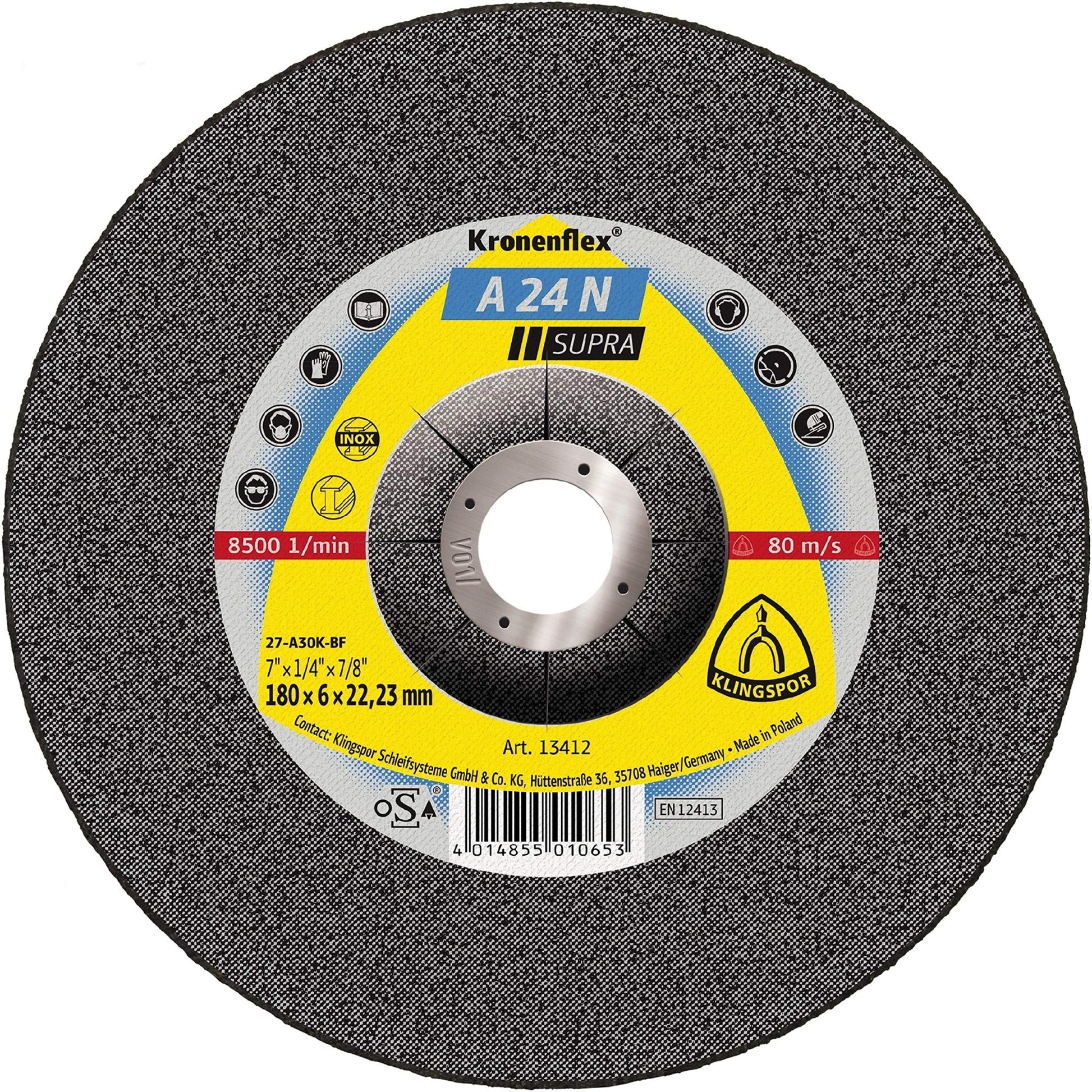Klingspor 13432 - Disco de desbaste Kronenflex A 24 N Supra para acero inoxidable, 230 x 6 x 22,23 mm