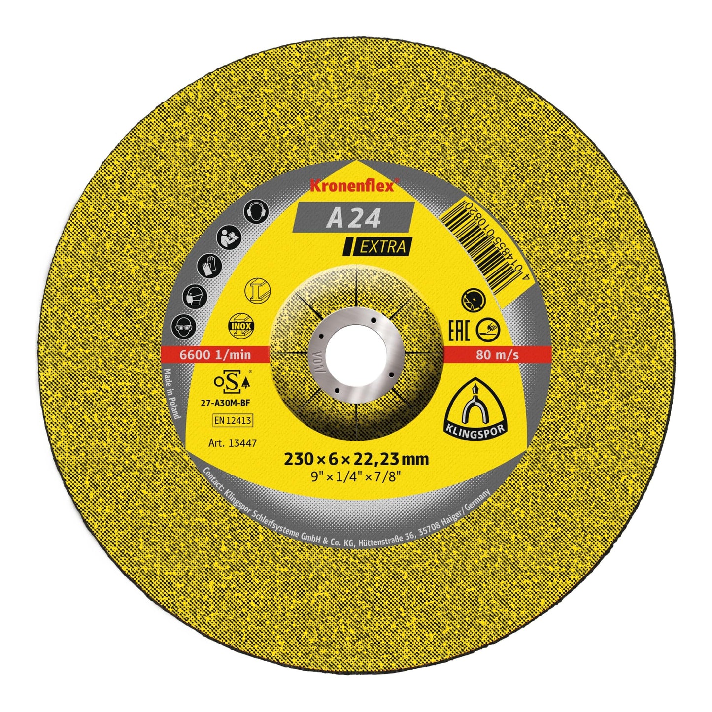 Klingspor 13447 - Disco de desbaste Kronenflex A 24 Extra acodado para metal, 230 x 6 x 22,23 mm