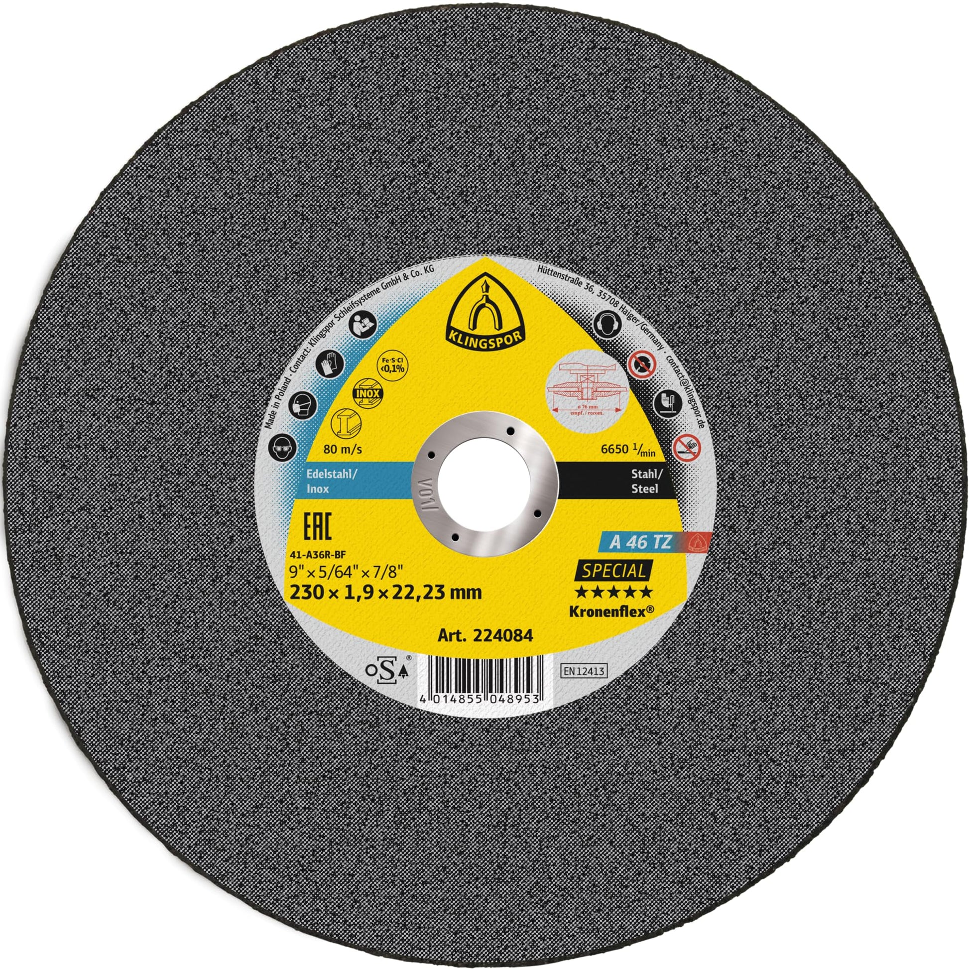 Klingspor 224084 - Disco de corte Kronenflex inox A 46 TZ Special, 230 x 1,9 x 22,23 mm