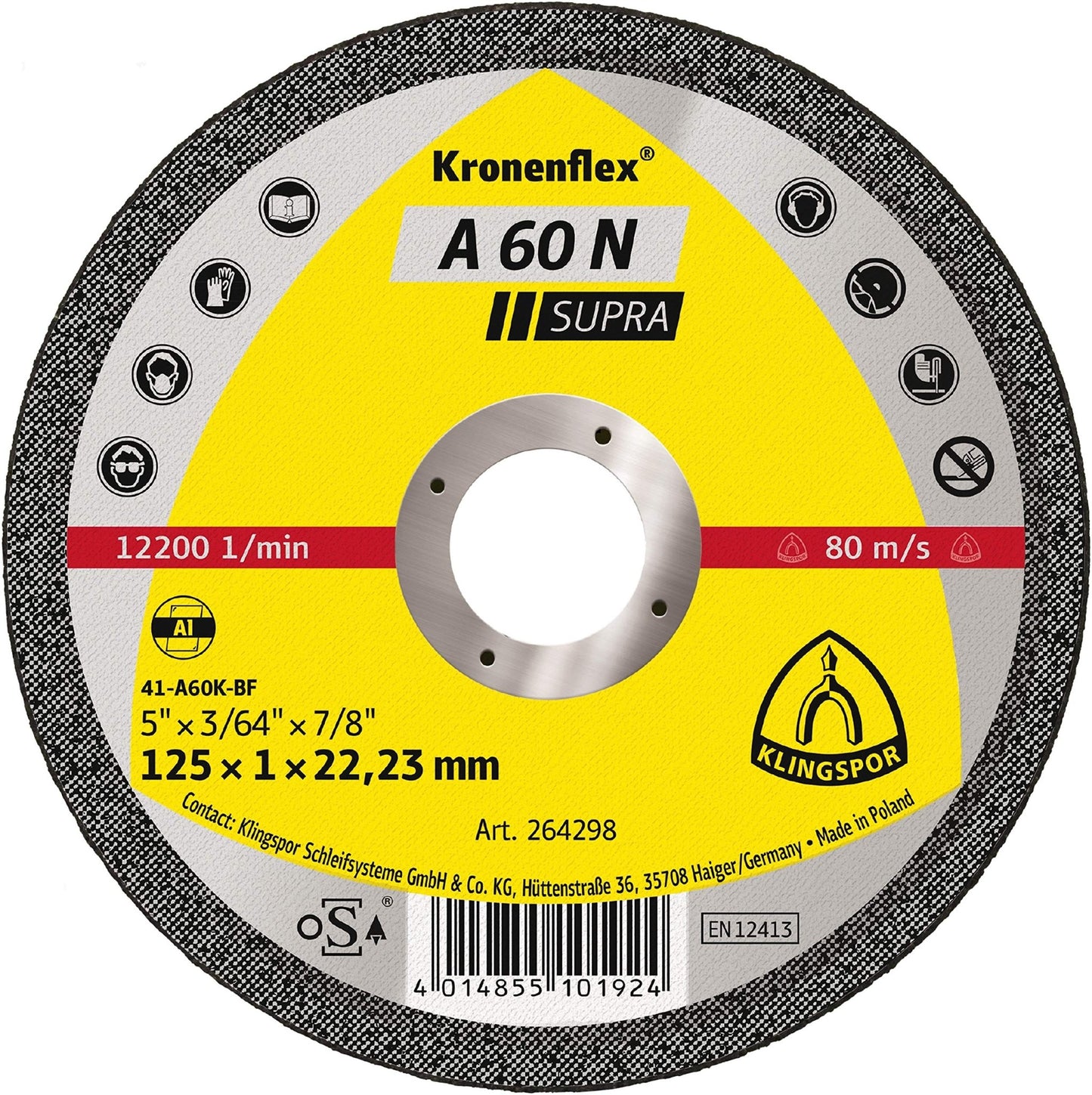 Klingspor 264298 - Disco de corte para aluminio A 60 N Supra, 125 x 1 x 22,23 mm