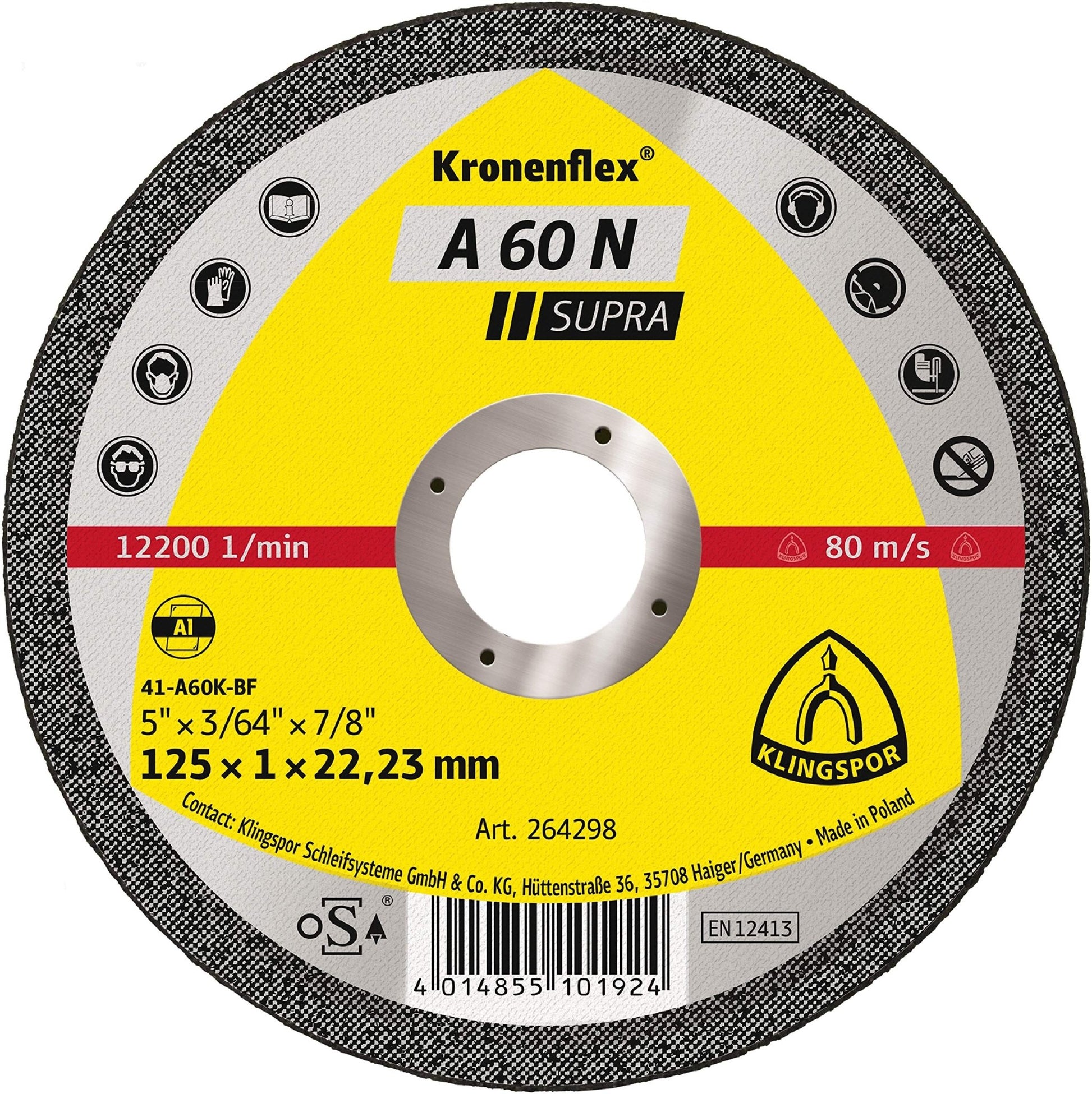 Klingspor 264298 - Disco de corte para aluminio A 60 N Supra, 125 x 1 x 22,23 mm