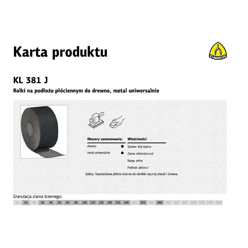 Klingspor 266197 - Rollo de tela abrasiva KL 381 J, grano 40, 150 mm x 30 m - Ferrotecnia
