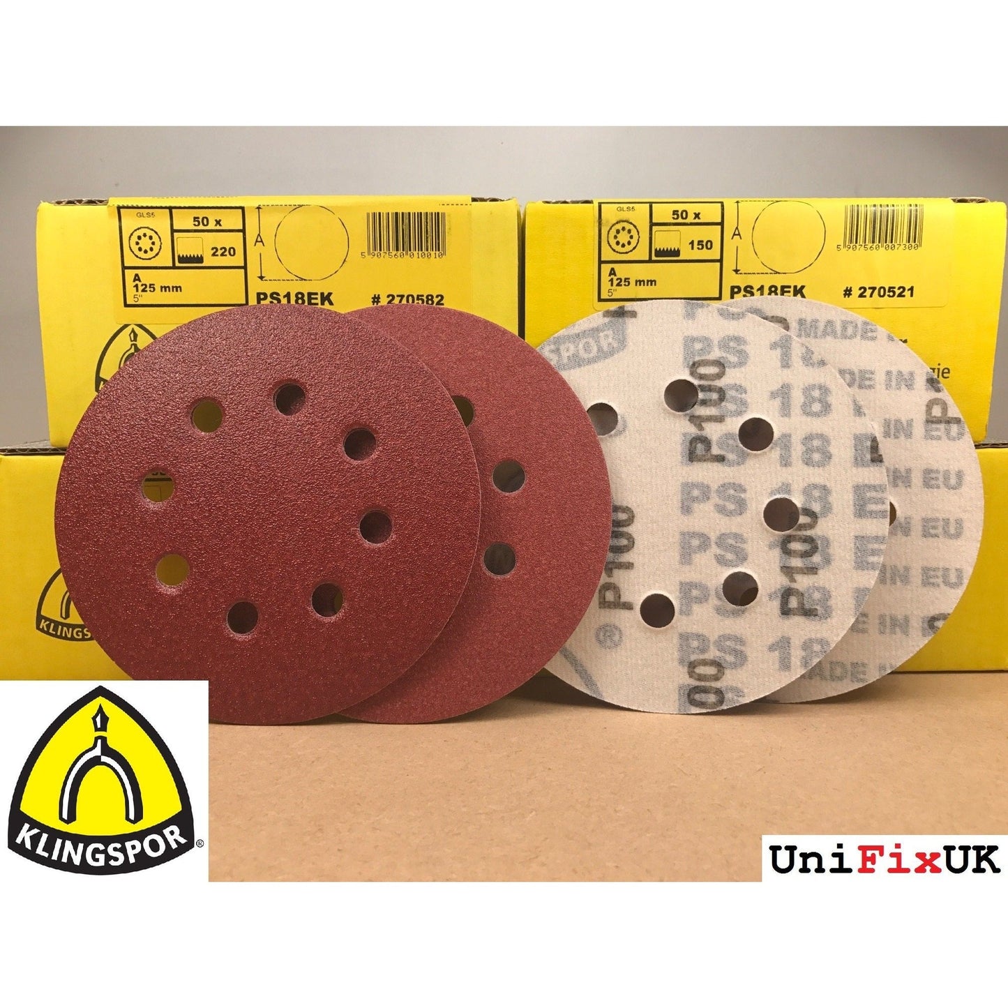 Klingspor 270606 - Disco de lija con velcro PS 18 EK, grano 240, 125 mm, perforación GLS5 (Lote de 50 uds) - Ferrotecnia