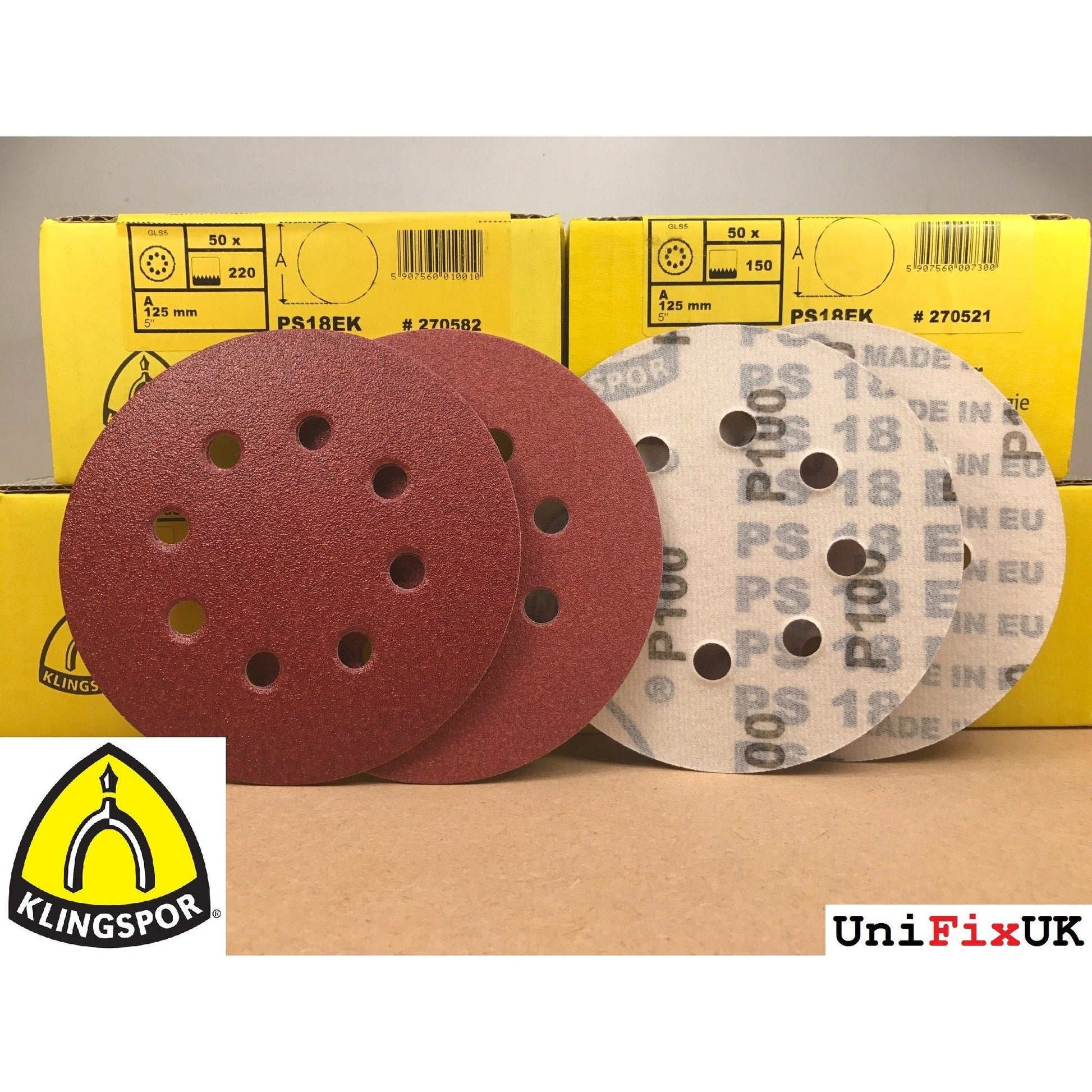 Klingspor 270606 - Disco de lija con velcro PS 18 EK, grano 240, 125 mm, perforación GLS5 (Lote de 50 uds) - Ferrotecnia