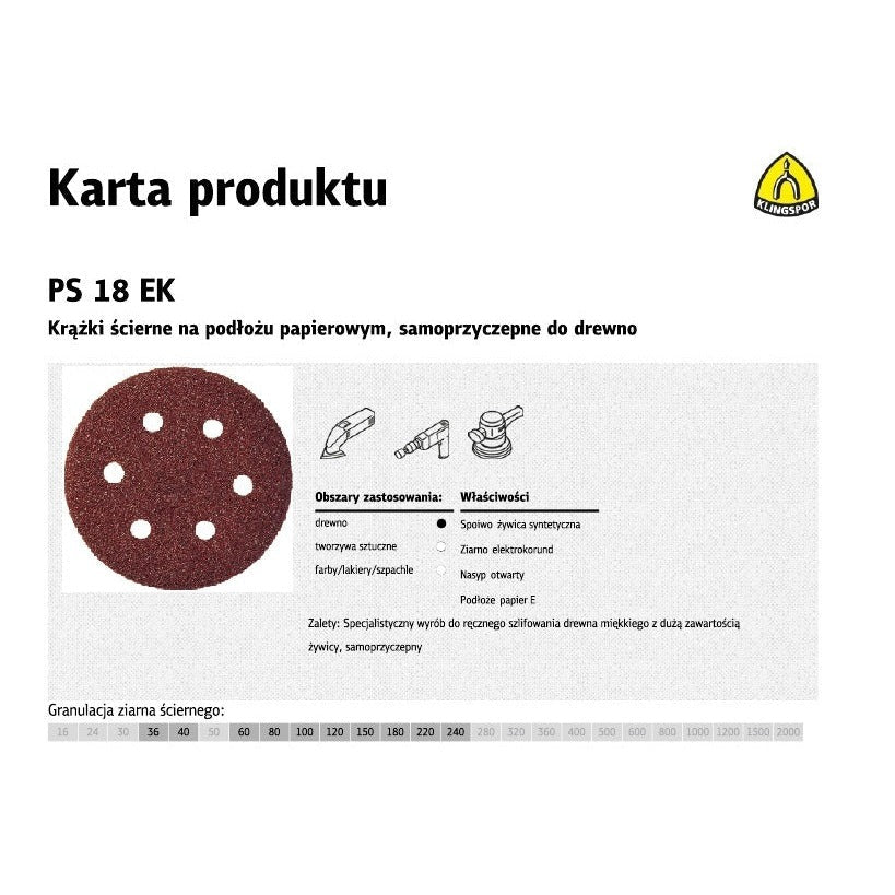 Klingspor 270609 - Disco de lija con velcro PS 18 EK, grano 240, 150 mm, perforación GLS3 - Ferrotecnia