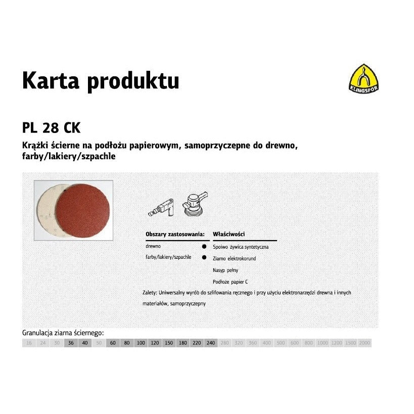 Klingspor 270715 - Disco de lija con velcro PL 28 CK, grano 240, 125 mm, para madera y pintura (Lote de 50 uds) - Ferrotecnia