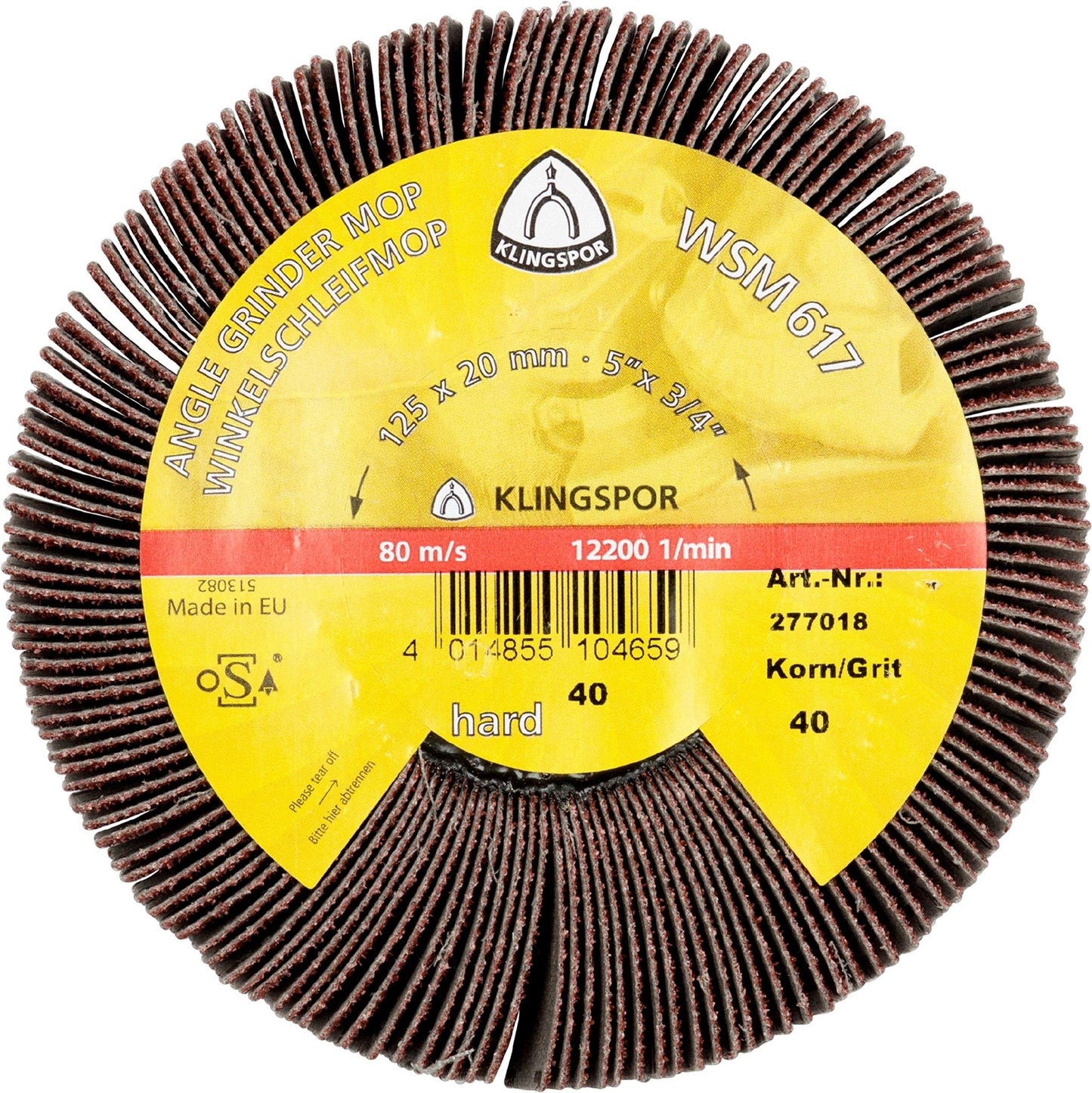 Klingspor 277018 - Rueda de láminas WSM 617, grano 40, 125 x 20 mm