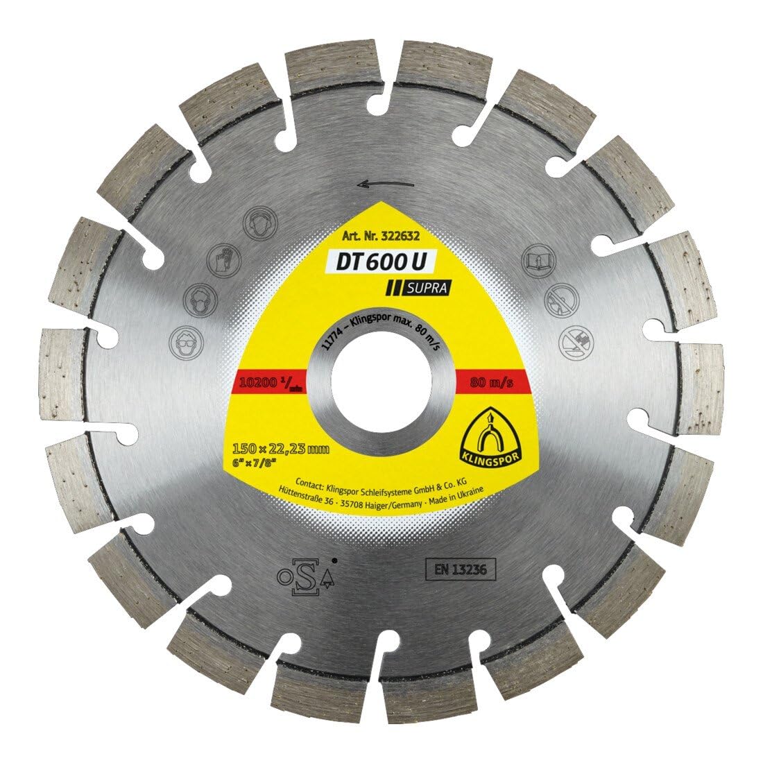Klingspor 322632 - Disco de corte de diamante segmentado DT 600 U, 150 x 2,4 x 22,23 mm, para hormigón armado