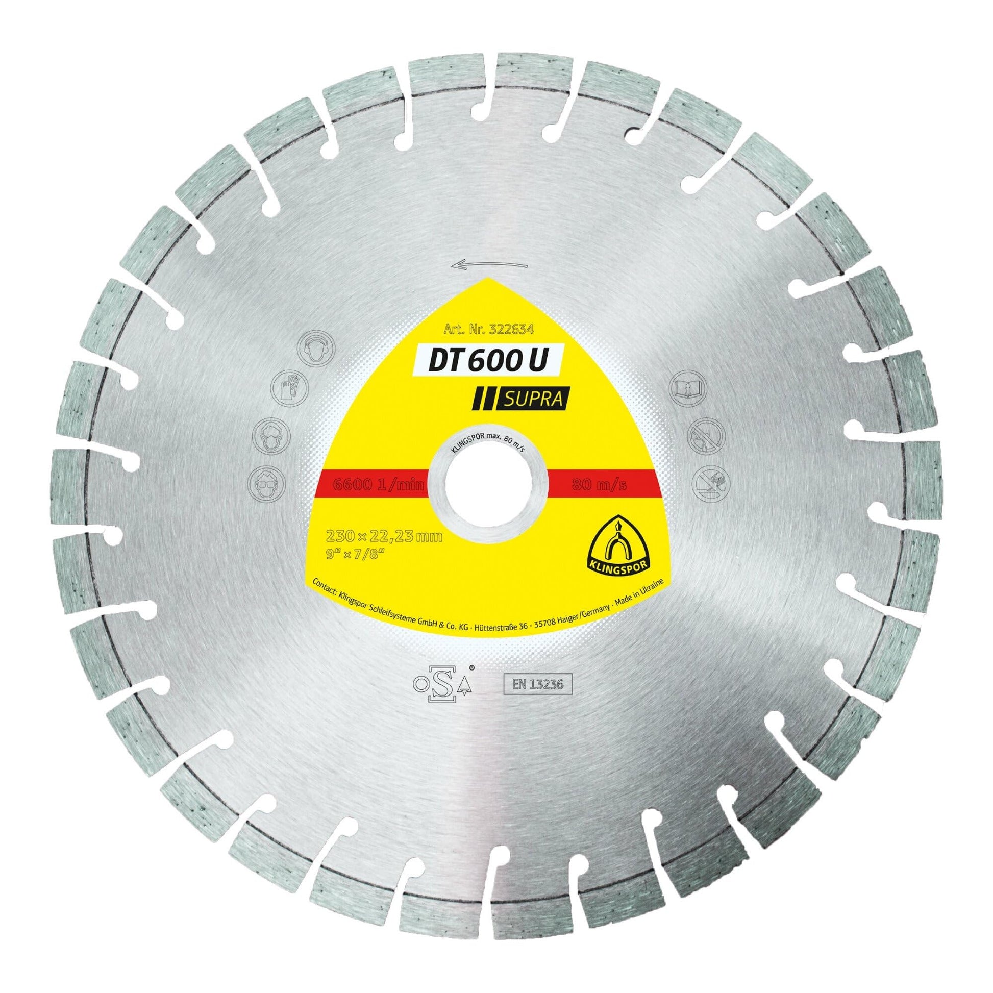 Klingspor 322634 - Disco de corte de diamante segmentado DT 600 U, 230 x 2,6 x 22,23 mm, para hormigón armado