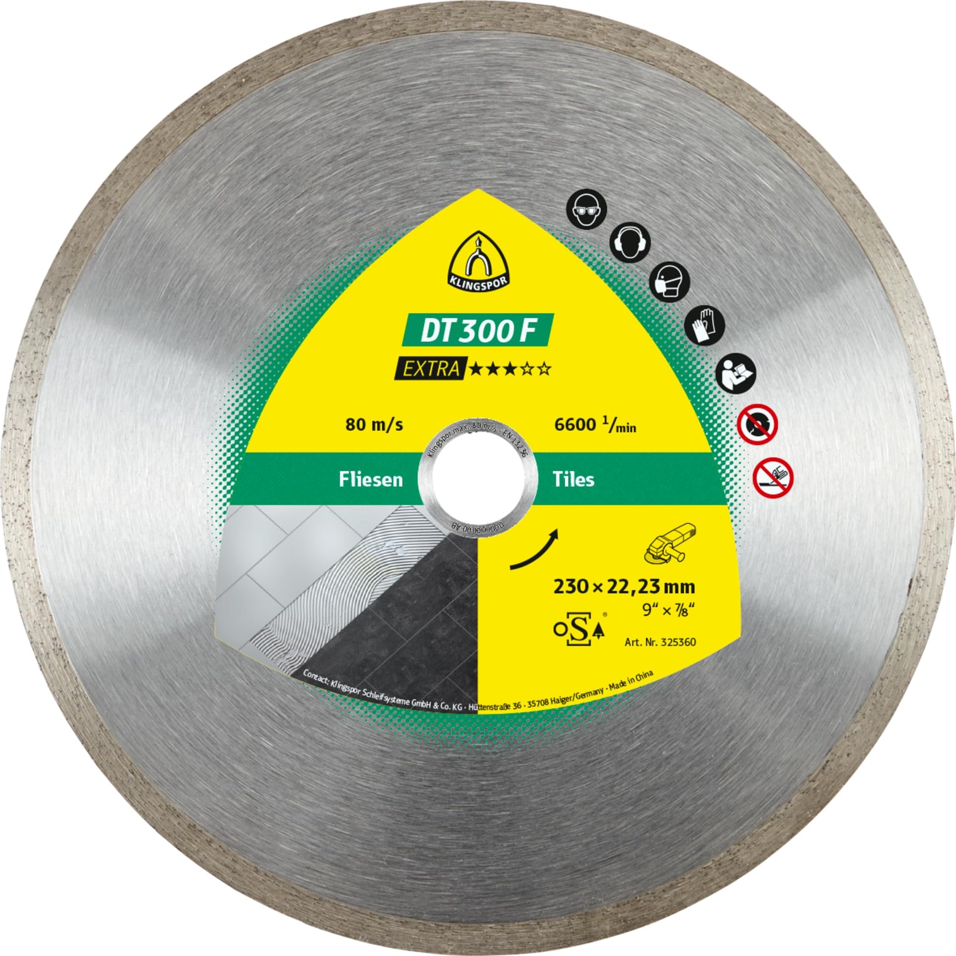 Klingspor 325360 - Disco de corte de diamante DT 300 F, banda continua, 230 x 1,9 x 22,23 mm, para cerámica