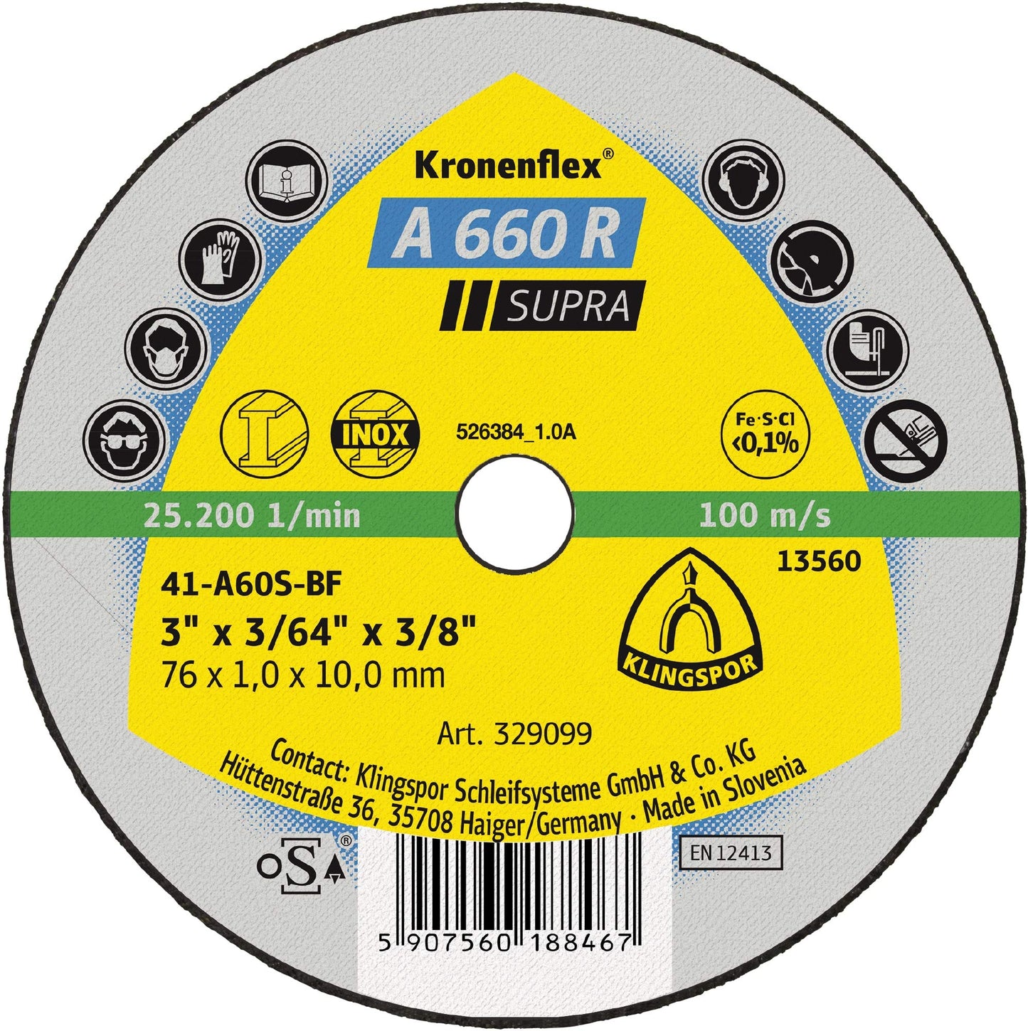 Klingspor 329102 - Disco de corte para metal A 660 R Supra, 100 x 1 x 6 mm