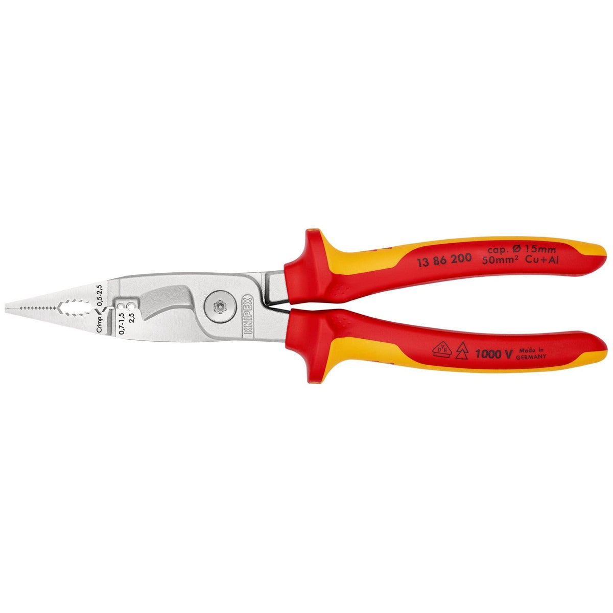Knipex 13 86 200 - Alicate para instaladores aislado VDE Knipex 200 mm. con mangos bicomponentes - Ferrotecnia