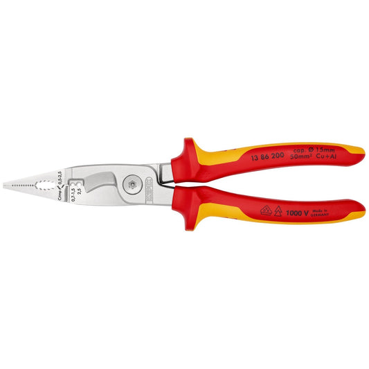 Knipex 13 86 200 - Alicate para instaladores aislado VDE Knipex 200 mm. con mangos bicomponentes - Ferrotecnia