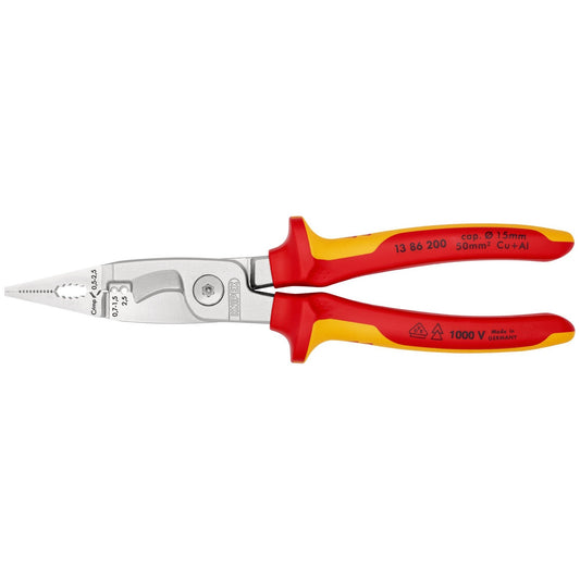 Knipex 13 86 200 - Knipex VDE insulated installers pliers 200 mm. with two-component handles
