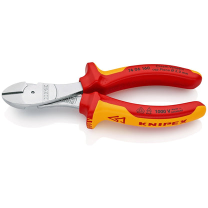 Knipex 7406160 - Alicate de corte diagonal de fuerza con mangos bicomponentes aislados 160 mm - Ferrotecnia