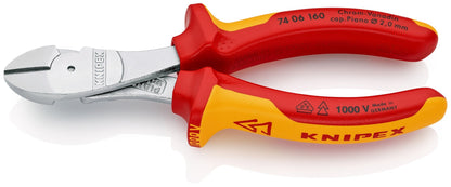 Knipex 7406160 - Alicate de corte diagonal de fuerza con mangos bicomponentes aislados 160 mm - Ferrotecnia