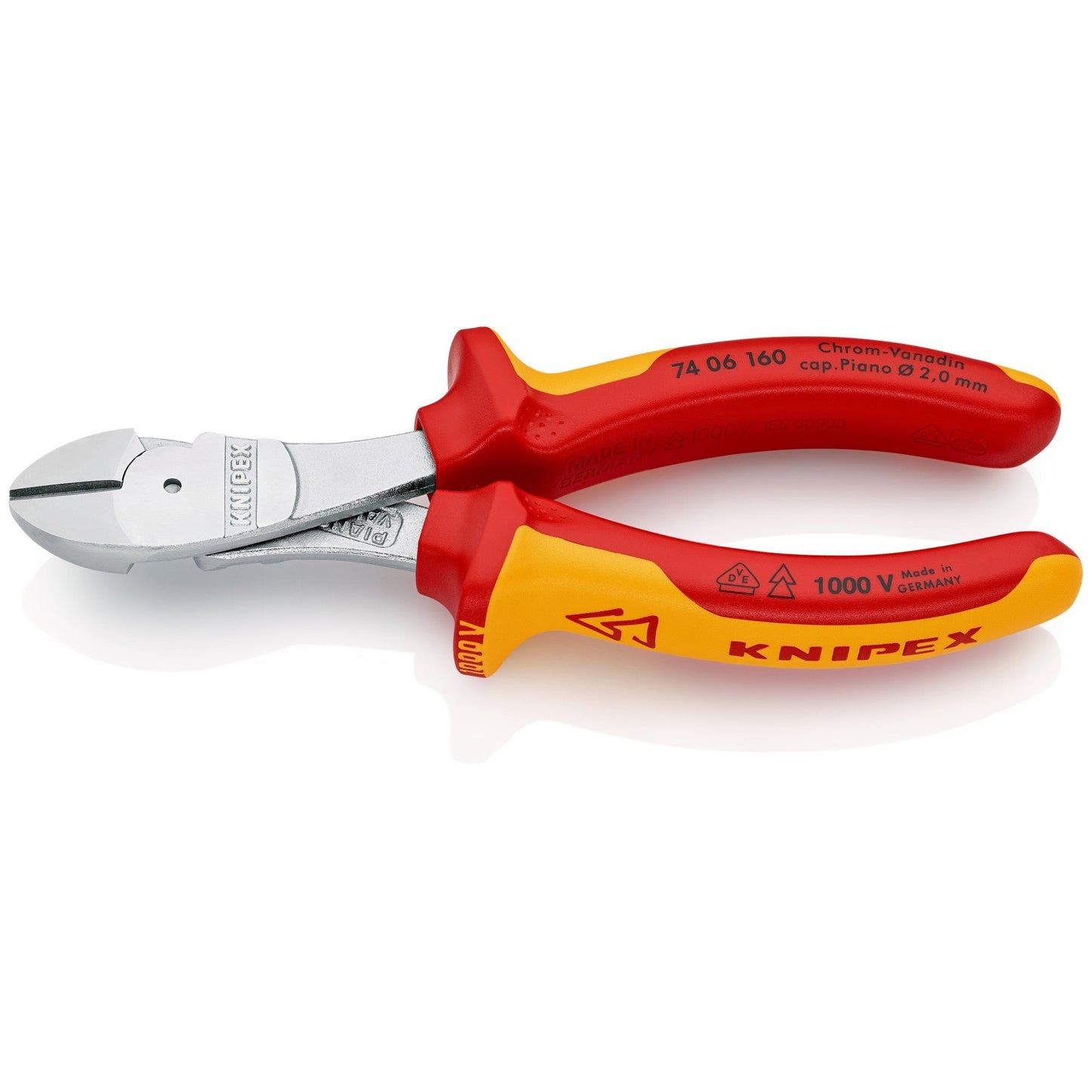 Knipex 7406160 -  Alicate de corte diagonal de fuerza con mangos bicomponentes aislados 160 mm