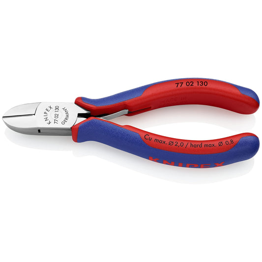 Knipex 77 02 130 - Alicate de corte diagonal para electrónica Knipex 130 mm. con mangos bicomponentes. Filos con bisel pequeño.