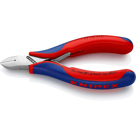Knipex 77 12 115 - Alicate de corte diagonal para electrónica Knipex 115 mm. con mangos bicomponentes. Filos con bisel pequeño