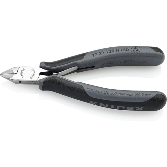 Knipex 77 32 120 H ESD - Alicate de corte diagonal para electrónica ESD Knipex 120 mm. con cabeza en punta, mangos bicomponentes y filos con plaquitas de carburo. Filos con bisel pequeño. - Ferrotecnia