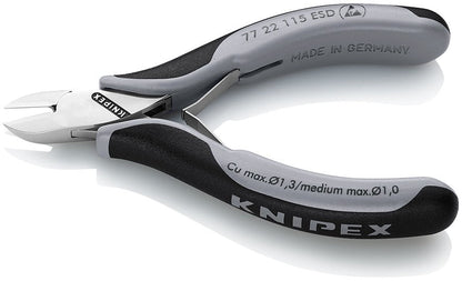 Knipex 7722115ESD - Alicate de corte diagonal para electrónica ESD 115 mm - Ferrotecnia