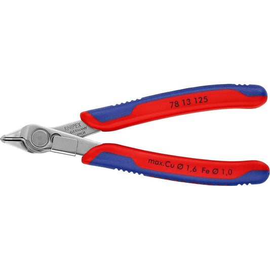 Knipex 78 13 125 SB - Stainless steel pliers. cutting tool for electronics Knipex SuperKnips 125 mm. with two-component handles. Edges with notch and without bevel. (in self-service packaging)