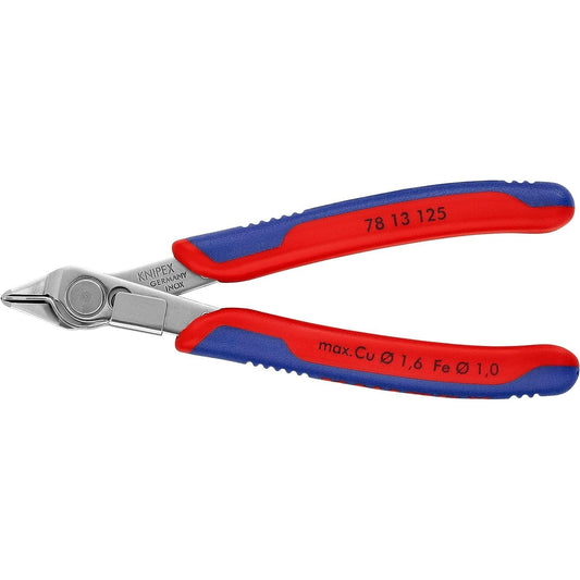 Knipex 78 13 125 SB - Alicate inox. de corte para electrónica Knipex SuperKnips 125 mm. con mangos bicomponentes. Filos con muesca y sin bisel.(en embalaje autoservicio) - Ferrotecnia