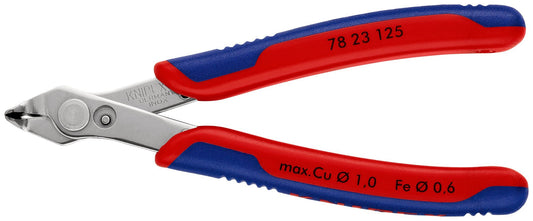 Knipex 78 23 125 - Alicate inox. de corte para electrónica Knipex SuperKnips 125 mm. con boca en ángulo de 60º y con mangos bicomponentes. Filos sin bisel. - Ferrotecnia