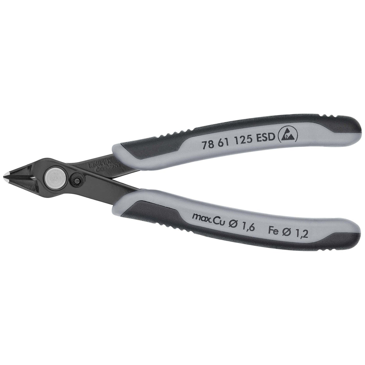 Knipex 78 61 125 ESD - Alicate de corte para electrónica Knipex SuperKnips 125 mm. con mangos bicomponentes. Filos sin bisel. Apto para fibras de vidrio. Descarga electrostática - Ferrotecnia