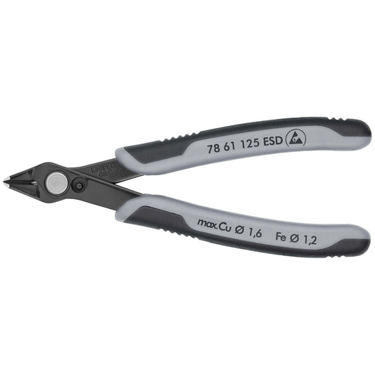 Knipex 78 61 125 ESD - Alicate de corte para electrónica Knipex SuperKnips 125 mm. con mangos bicomponentes. Filos sin bisel. Apto para fibras de vidrio. Descarga electrostática - Ferrotecnia