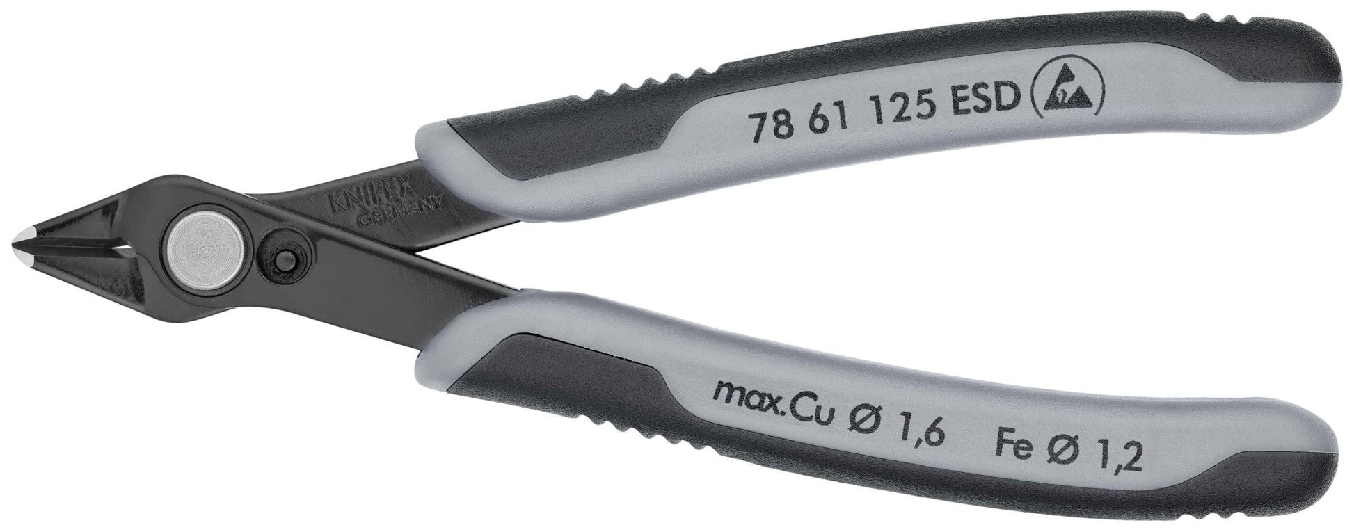 Knipex 78 61 125 ESD - Alicate de corte para electrónica Knipex SuperKnips 125 mm. con mangos bicomponentes. Filos sin bisel. Apto para fibras de vidrio. Descarga electrostática - Ferrotecnia