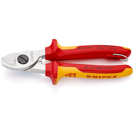 Knipex 95 16 165 T - Knipex VDE insulated cable cutter 165 mm. with two-component handles and anti-fall system