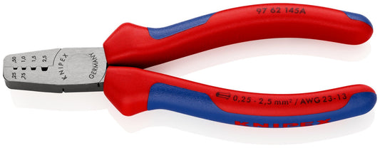 Knipex 97 62 145 A - Alicate para entallar punteras Knipex 145 mm. con mangos bicomponentes - Ferrotecnia