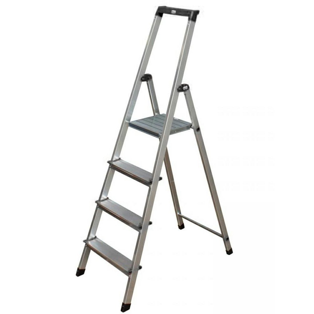 Krause 126221 - Escalera de tijera de aluminio Solidy, 4 peldaños, altura de trabajo 2,85 m