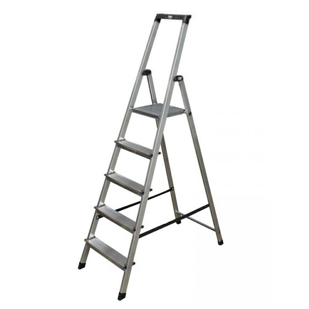 Krause 126238 - Escalera de tijera de aluminio Solidy, 5 peldaños, altura de trabajo 3,05 m