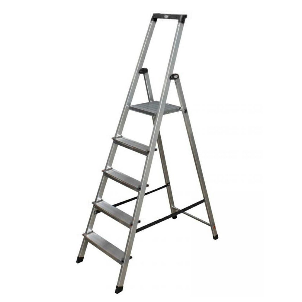 Krause 126238 - Escalera de tijera de aluminio Solidy, 5 peldaños, altura de trabajo 3,05 m - Ferrotecnia