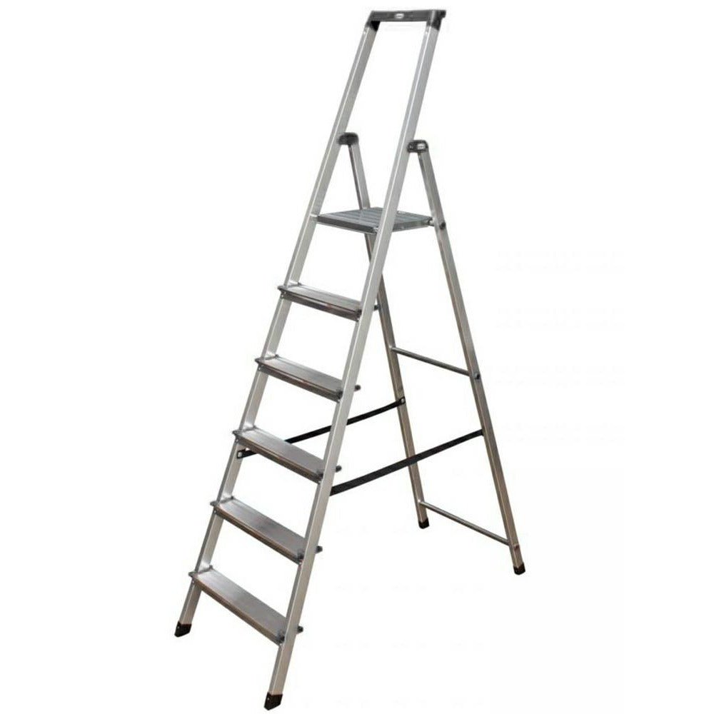 Krause 126245 - Escalera de tijera de aluminio Solidy, 6 peldaños, altura de trabajo 3,25 m - Ferrotecnia