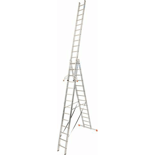 Krause 129727 - Escalera multiusos de aluminio Tribilo con estabilizador Trigon, 3x14 peldaños, altura de trabajo 10,90 m - Ferrotecnia