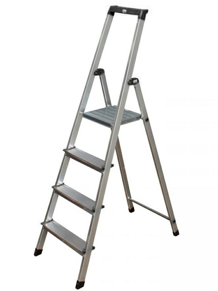 Krause 126221 - Escalera de tijera de aluminio Solidy, 4 peldaños, altura de trabajo 2,85 m