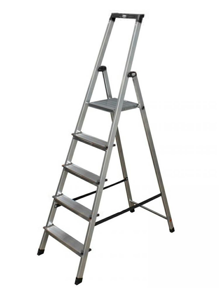 Krause 126238 - Escalera de tijera de aluminio Solidy, 5 peldaños, altura de trabajo 3,05 m