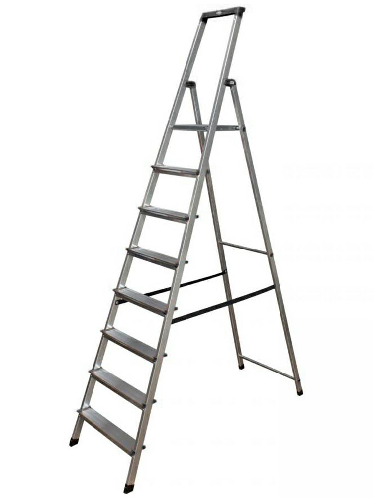 Krause 126269 - Escalera de tijera de aluminio Solidy, 8 peldaños, altura de trabajo 3,70 m