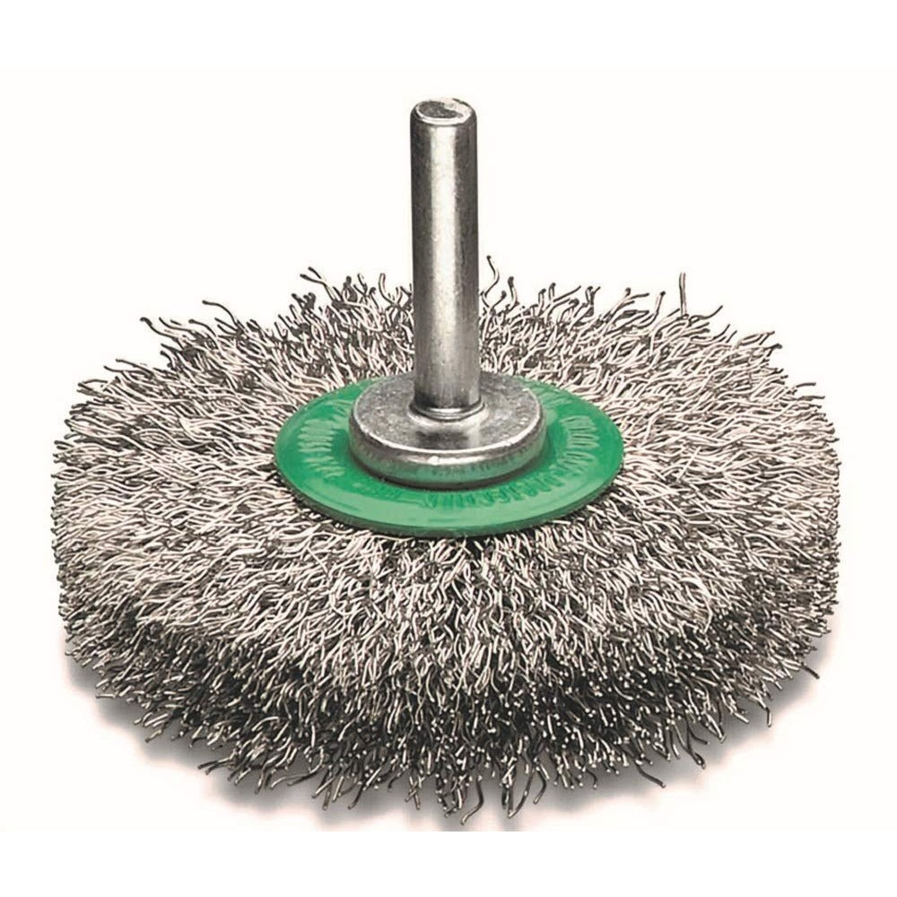 LessMann 418343 - Brosses circulaires avec tige de 6 mm de diamètre 80 x 13 mm fil d'acier inoxydable ROF serti 0,20 mm