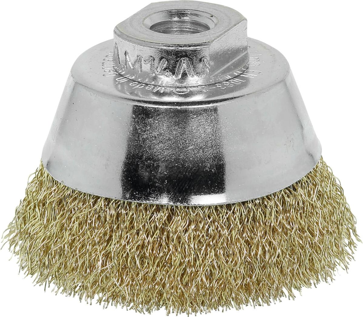 LessMann 421767 - Cepillo taza LessMann 65 mm./M14x2,0 mm. alambre de acero latonado ondulado STM 0,30 - Ferrotecnia