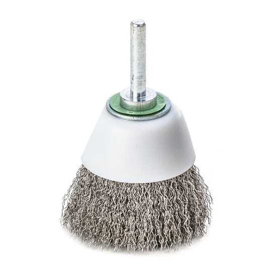 LessMann 434365 - Cepillo taza con espiga LessMann 40 mm. alambre de acero inoxidable ondulado ROF 0,30. Cuerpo plástico - Ferrotecnia