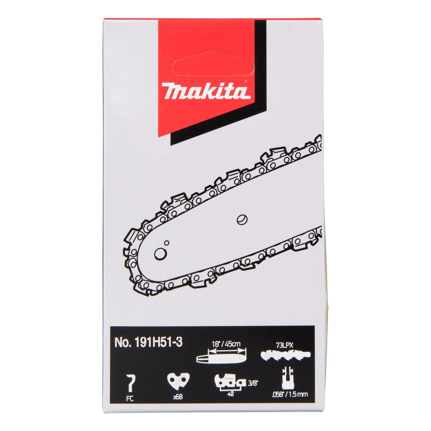 Makita 191H51-3 - Cadena de sierra 45 cm, 73LPX, 68 eslabones, 1,5 mm, 3/8", cincel completo, corte liso, baja vibración, ideal para profesionales - Ferrotecnia