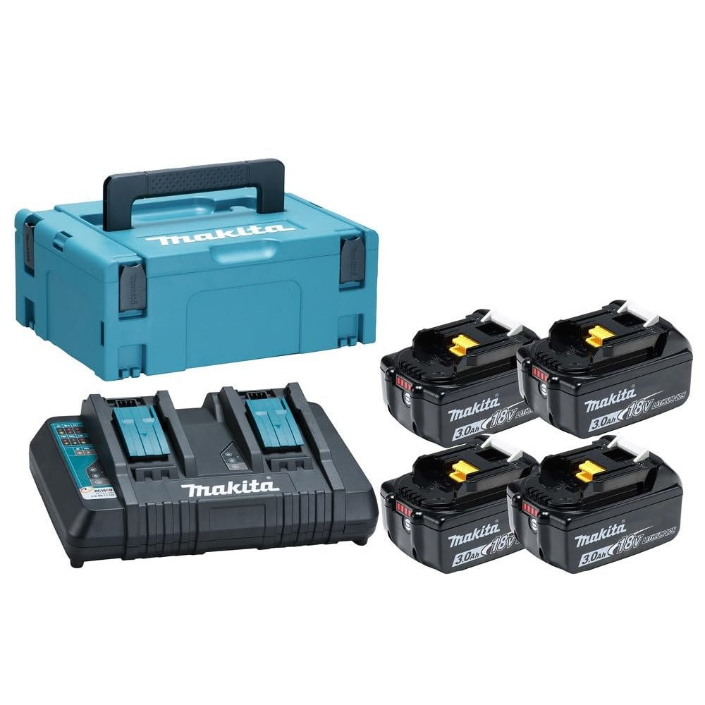 Makita 197970-3 - Juego de baterías LXT Li-Ion 18 V 4 x 3,0 Ah BL1830B, Cargador DC18RD, Makpac 2 - Ferrotecnia