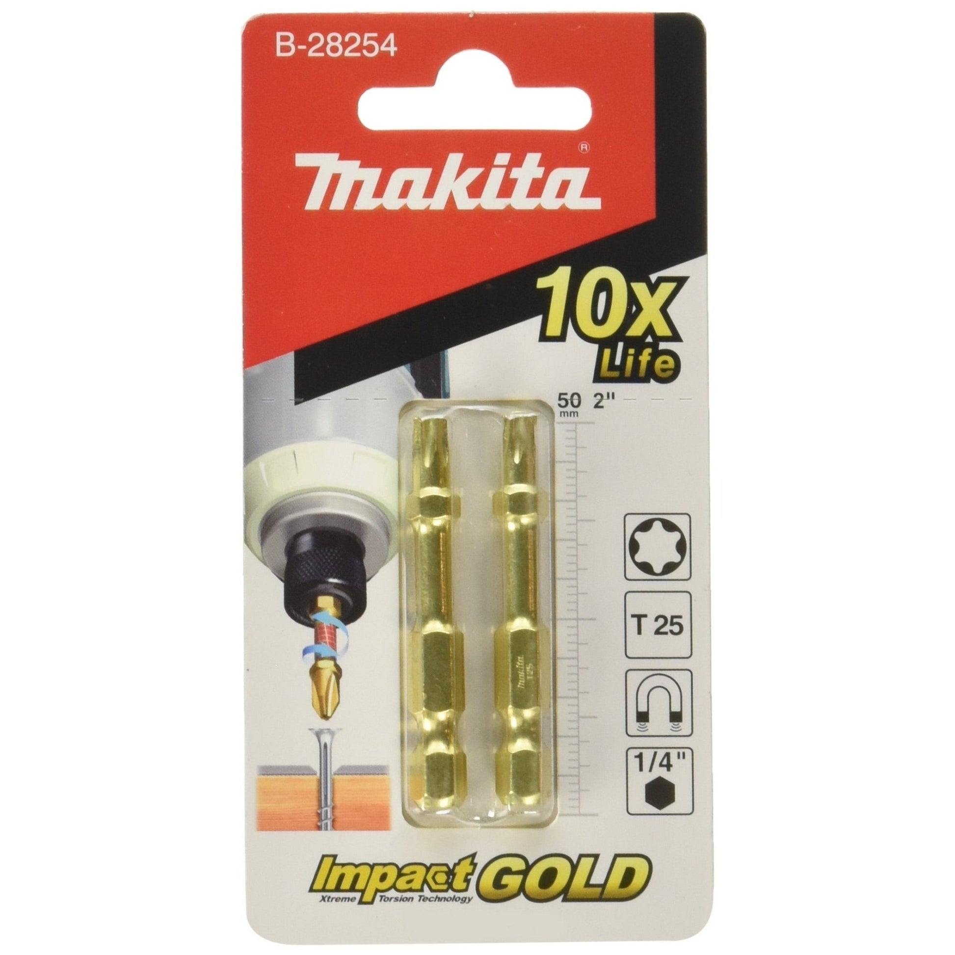 Makita B-28254 - Puntas de atornillar de torsión T25 de 50 mm (Lote de 2 uds) - Ferrotecnia