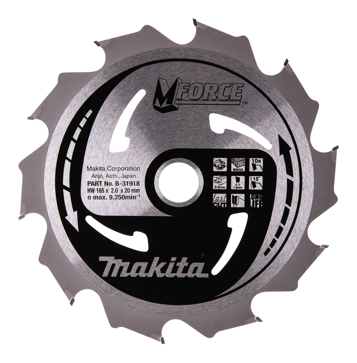 Makita B-31918 - M de Force Hoja, 165 x 20 mm, 10Z, B de 31918
